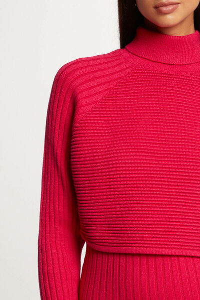 Vestido de punto ajustado efecto 2 en 1 rosa medio mujer