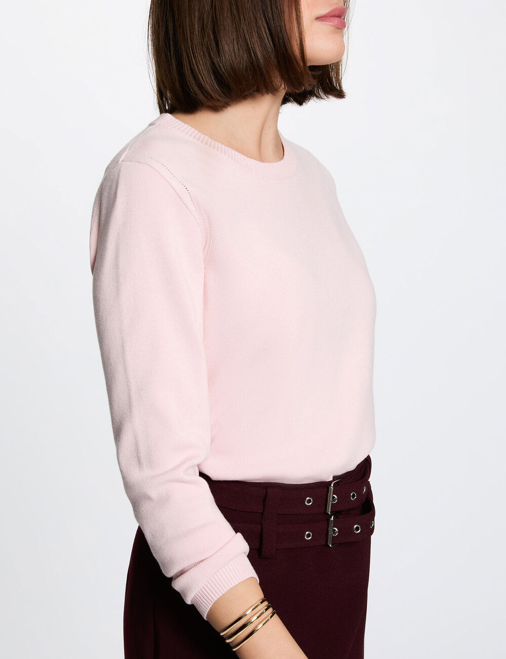 Jersey de punto con relieve rosa claro mujer