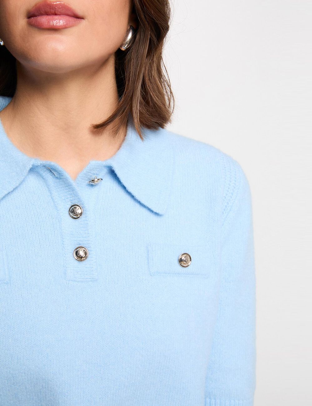 Jersey ajustado con cuello vuelto azul claro mujer