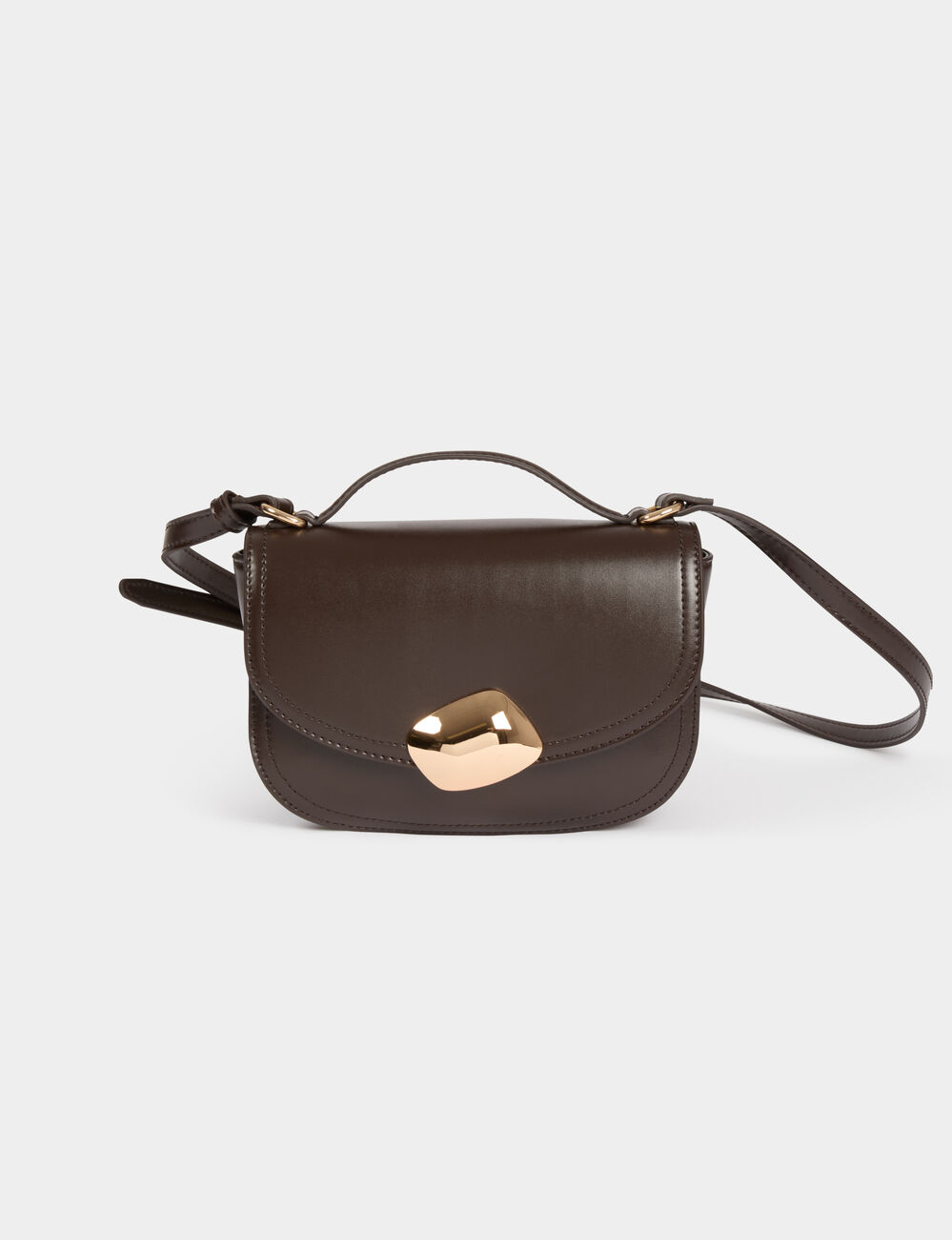 Bolso caja con hebilla marr&oacute;n oscuro mujer