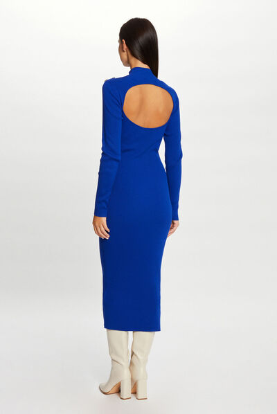 Vestido punto largo espalda descubierta azul eléctrico mujer