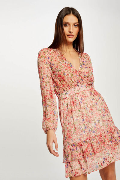 Vestido acampanado con estampado floral multicolor mujer