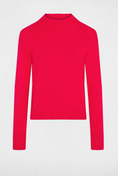 Jersey manga larga con cuello alto rosa medio mujer