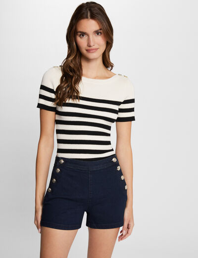 Jersey cuello redondo rayas marfil mujer