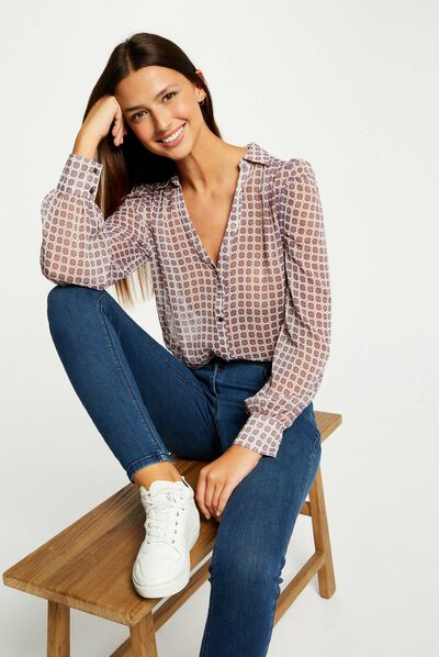 Camisa manga larga estampada multico mujer