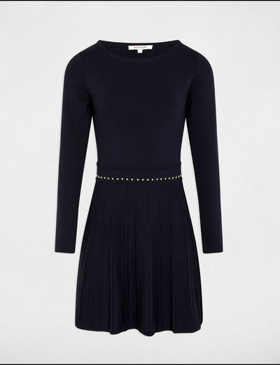 Vestido punto corto evasé azul marino mujer