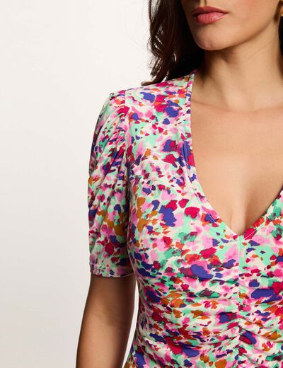 Vestido corto con mangas abullonadas multicolor mujer