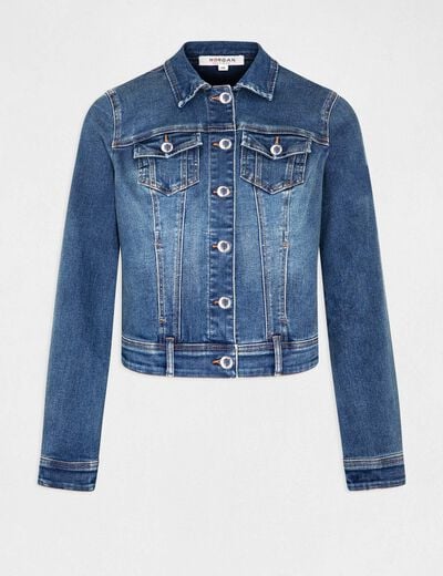 Chaqueta vaquera recta abotonada denim stone mujer