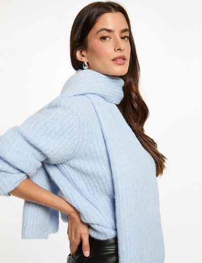 Jersey con cuello bufanda azul cielo mujer