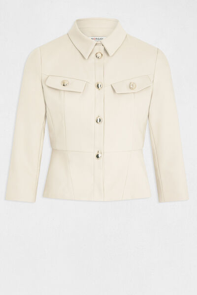 Chaqueta city entallada manga 3/4 beige mujer