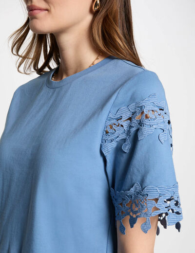 Camiseta de manga corta bleu gris mujer