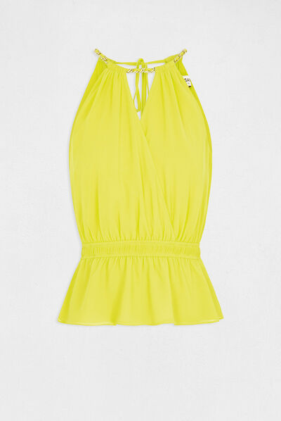 Blusa sin mangas con escote cruzado verde pistacho mujer