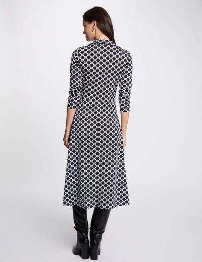 Vestido midi recto estampado azul marino mujer