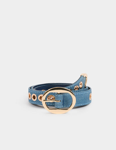 Cinturón vaquero y ojales denim stone mujer