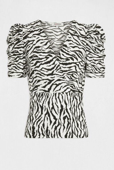 Camiseta manga corta estampado de cebra multico mujer