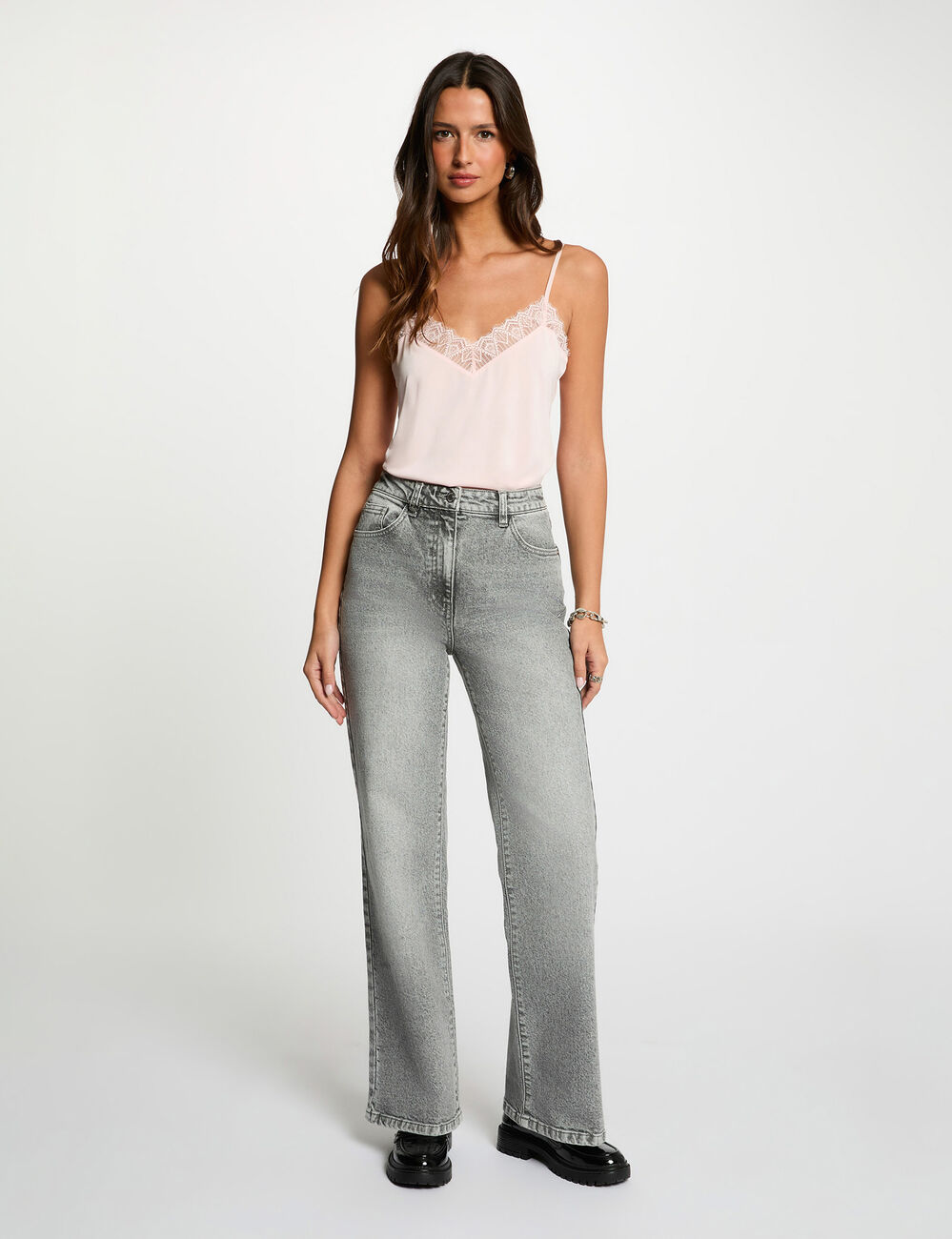 Top con encaje rosa claro mujer