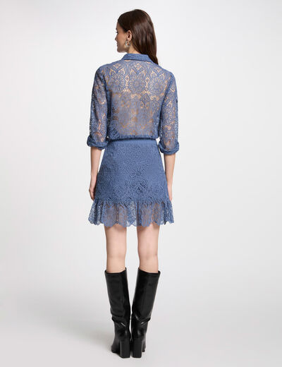 Falda corta encaje y volantes bleu gris mujer