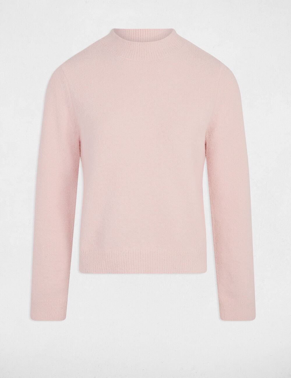 Jersey ajustado de cuello alto rosa claro mujer