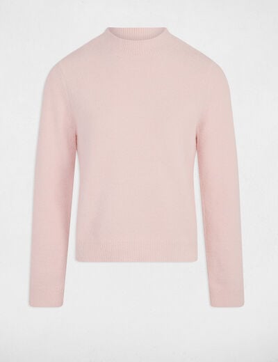 Jersey ajustado de cuello alto rosa claro mujer