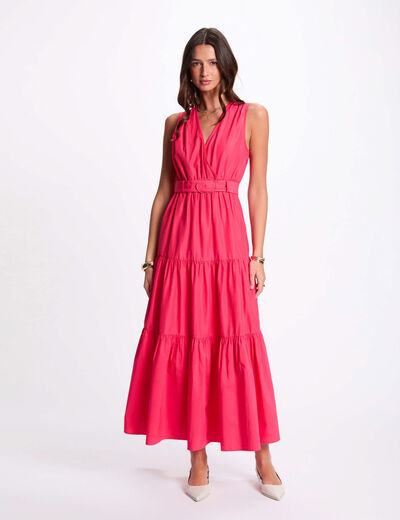 Vestido largo recto rosado fucsia mujer