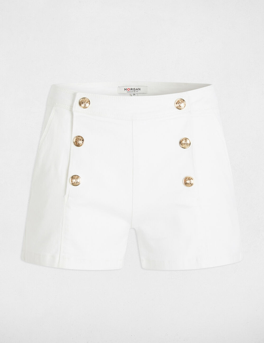 Short vaquero con botones blanco mujer