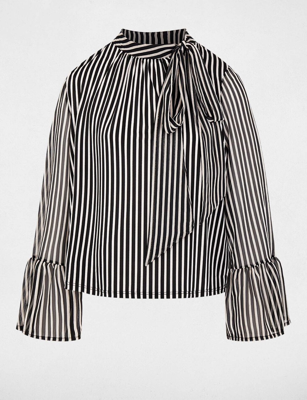 Camiseta con cuello lazada negro mujer