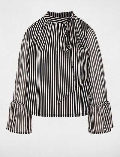Camiseta con cuello lazada negro mujer