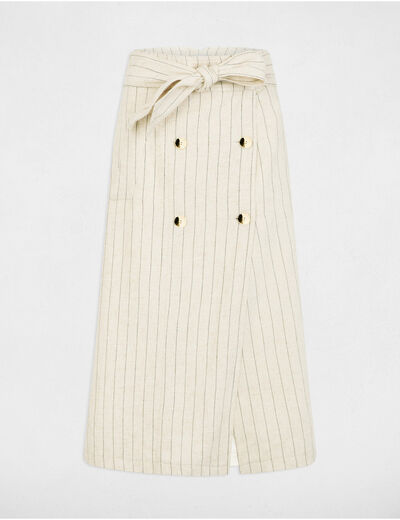 Falda midi con rayas beige mujer