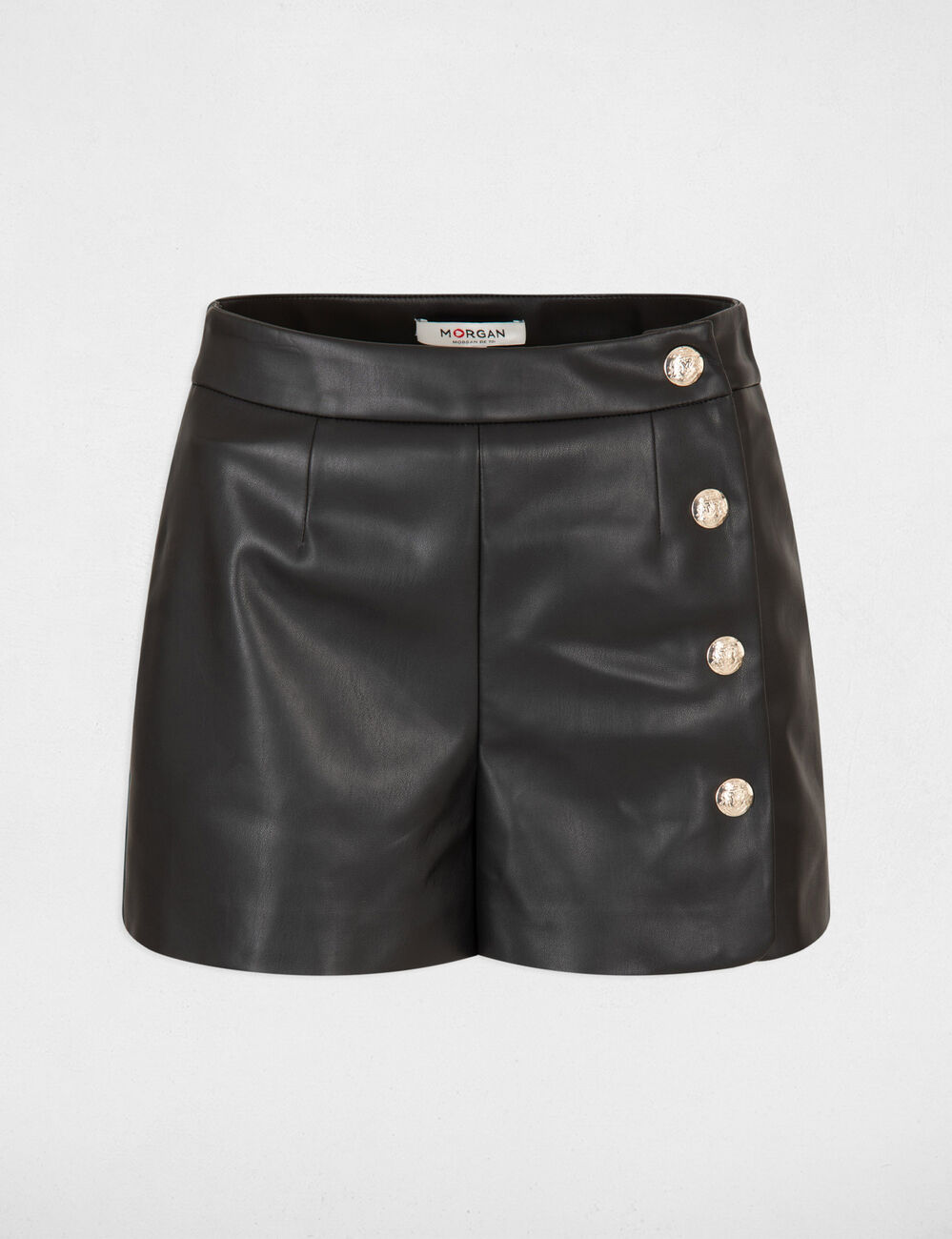 Short holgado cuero sint&eacute;tico negro mujer