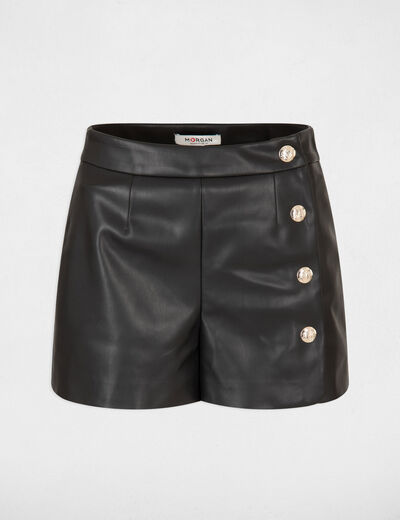 Short holgado cuero sintético negro mujer