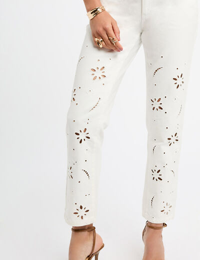 Vaquero recto bordado blanco mujer