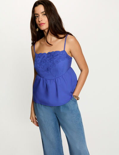 Top bordado tirantes finos azul mujer