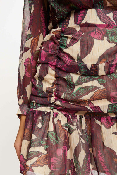 Falda recta con volantes y estampado multicolor mujer