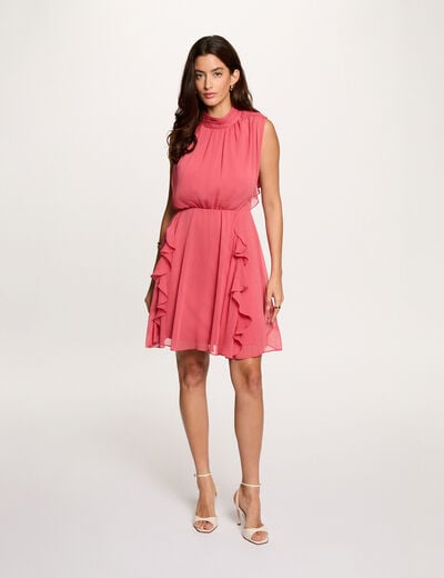 Vestido corto con cuello alto rosa envejecido mujer