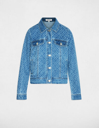 Chaqueta jacquard de espiga denim stone mujer