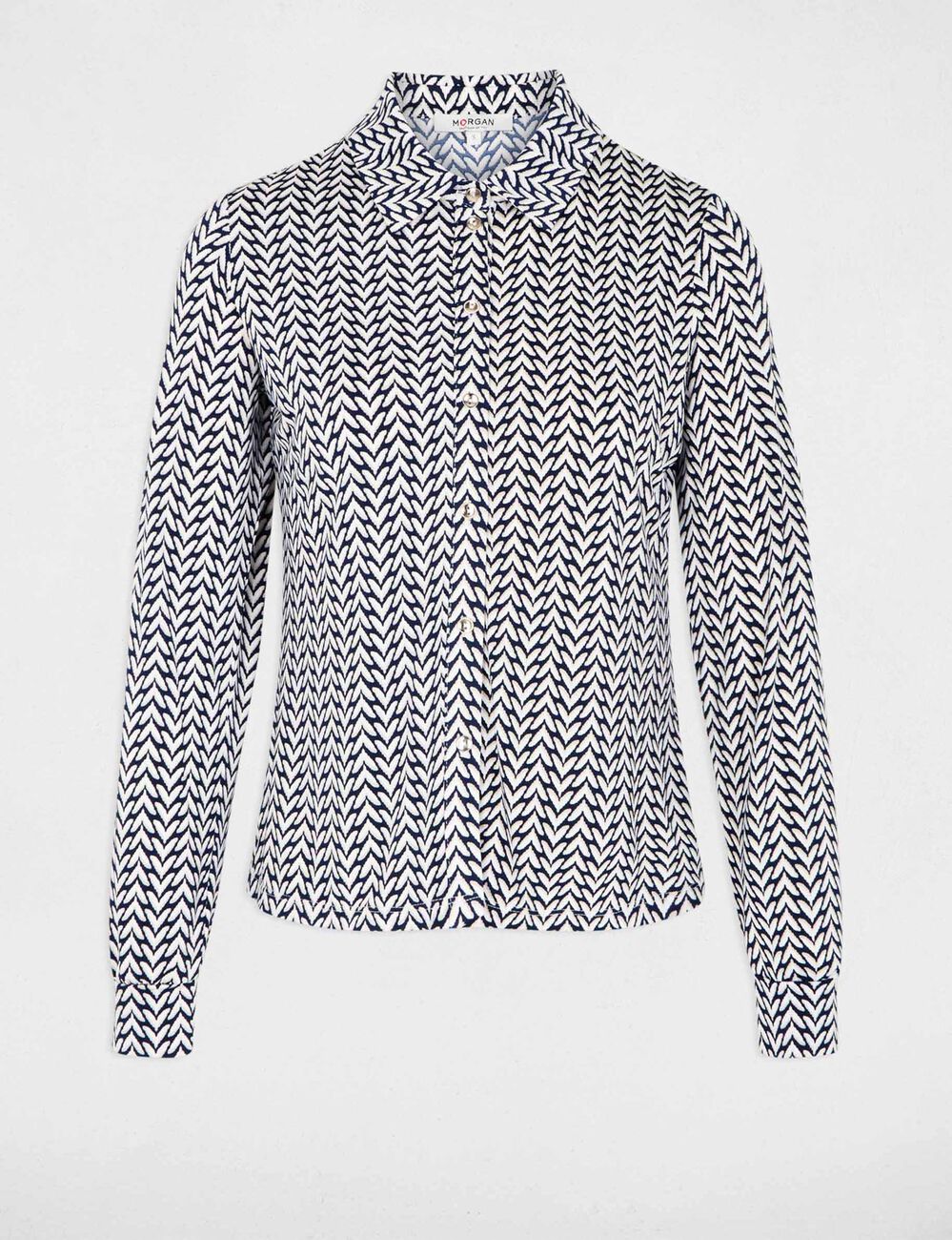 Camisa recta con cuello vuelto blanco mujer