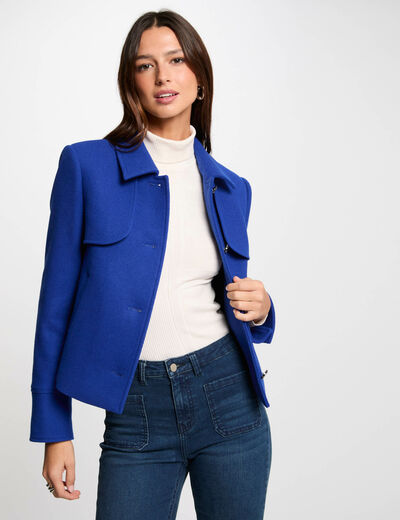 Abrigo corto abotonado azul mujer