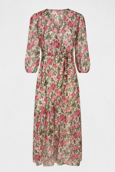 Vestido midi cruzado estampado floral multicolor mujer