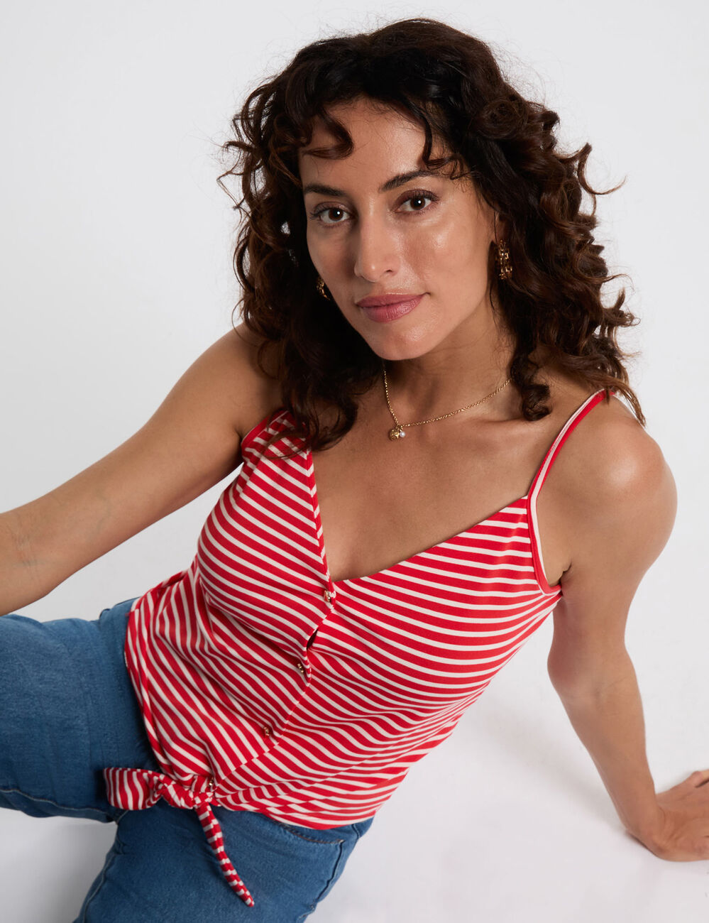 Top corto de tirantes con escote en V blanco mujer