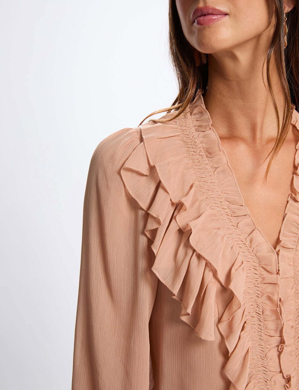 Camisa fluida con cuello en v rosa salm&oacute;n mujer