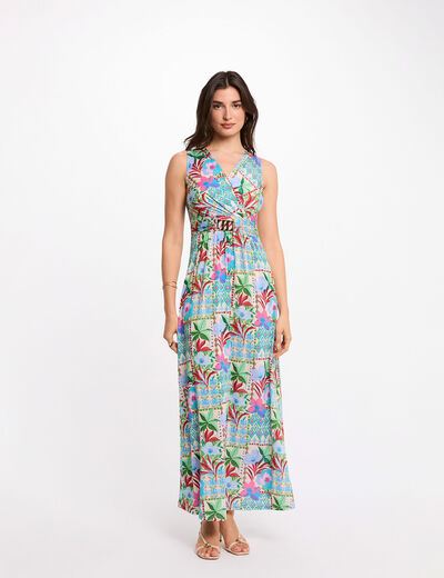 Vestido largo escotado multicolor mujer