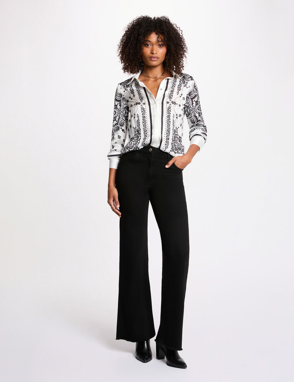 Camisa fluida estampada blanco mujer