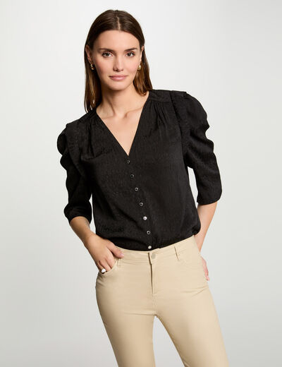 Camisa manga 3/4 negro mujer