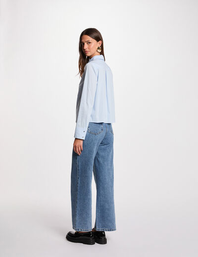 Camisa manga larga azul cielo mujer