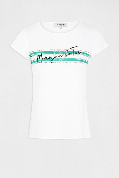 Camiseta de manga corta con mensaje verde mujer
