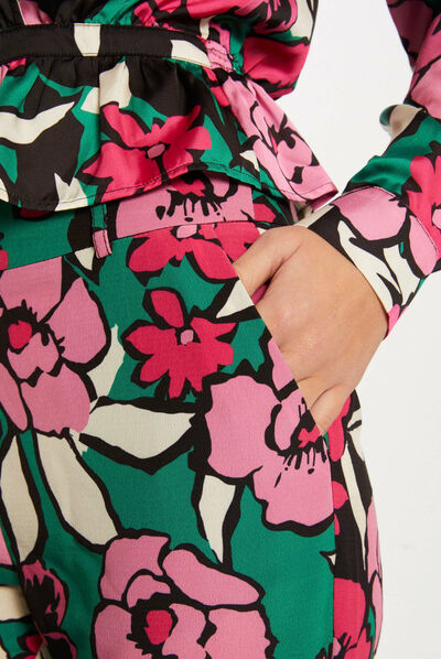 Pantalón recto estampado floral multicolor mujer