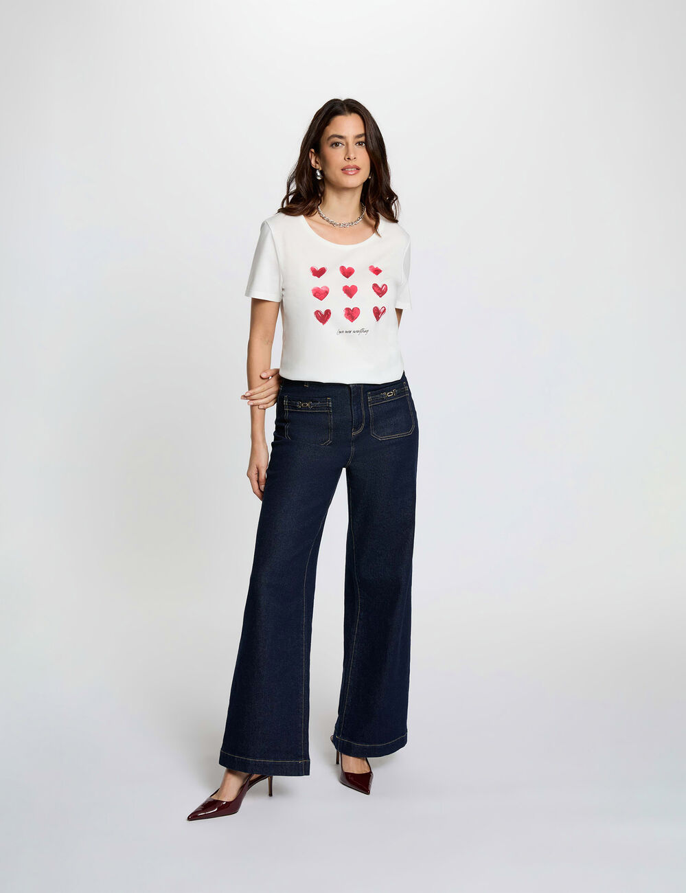 Camiseta cuello v manga corta blanco mujer