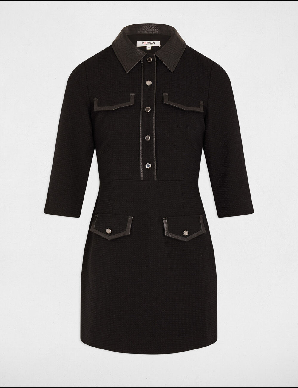 Vestido corto ajustado tweed negro mujer