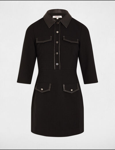 Vestido corto ajustado tweed negro mujer