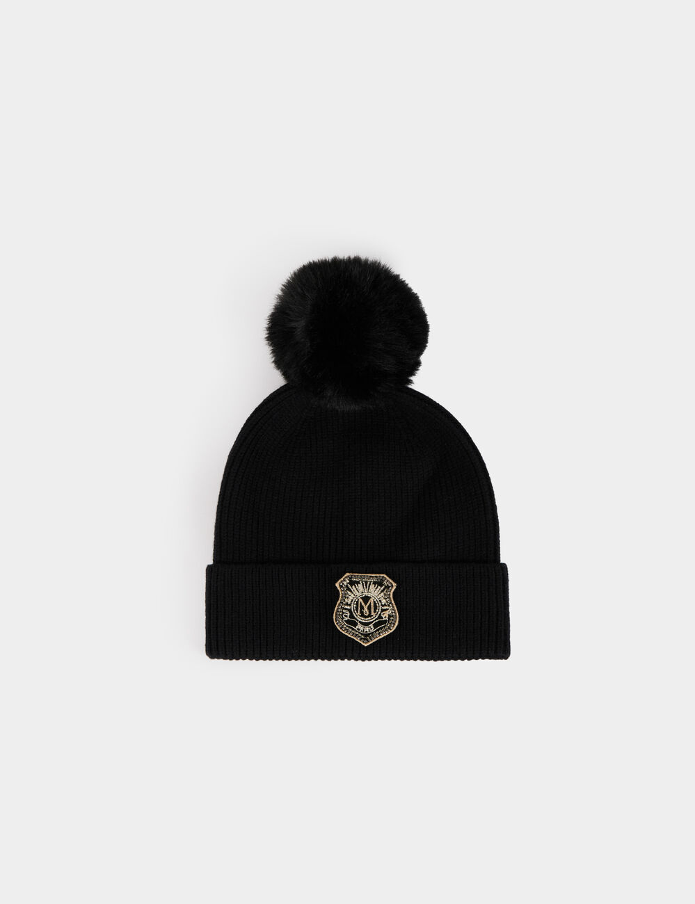 Gorro con pompon negro mujer